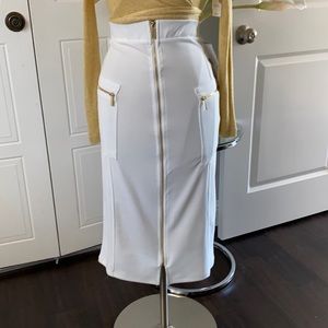 Ivory midi skirt with gold zippers
